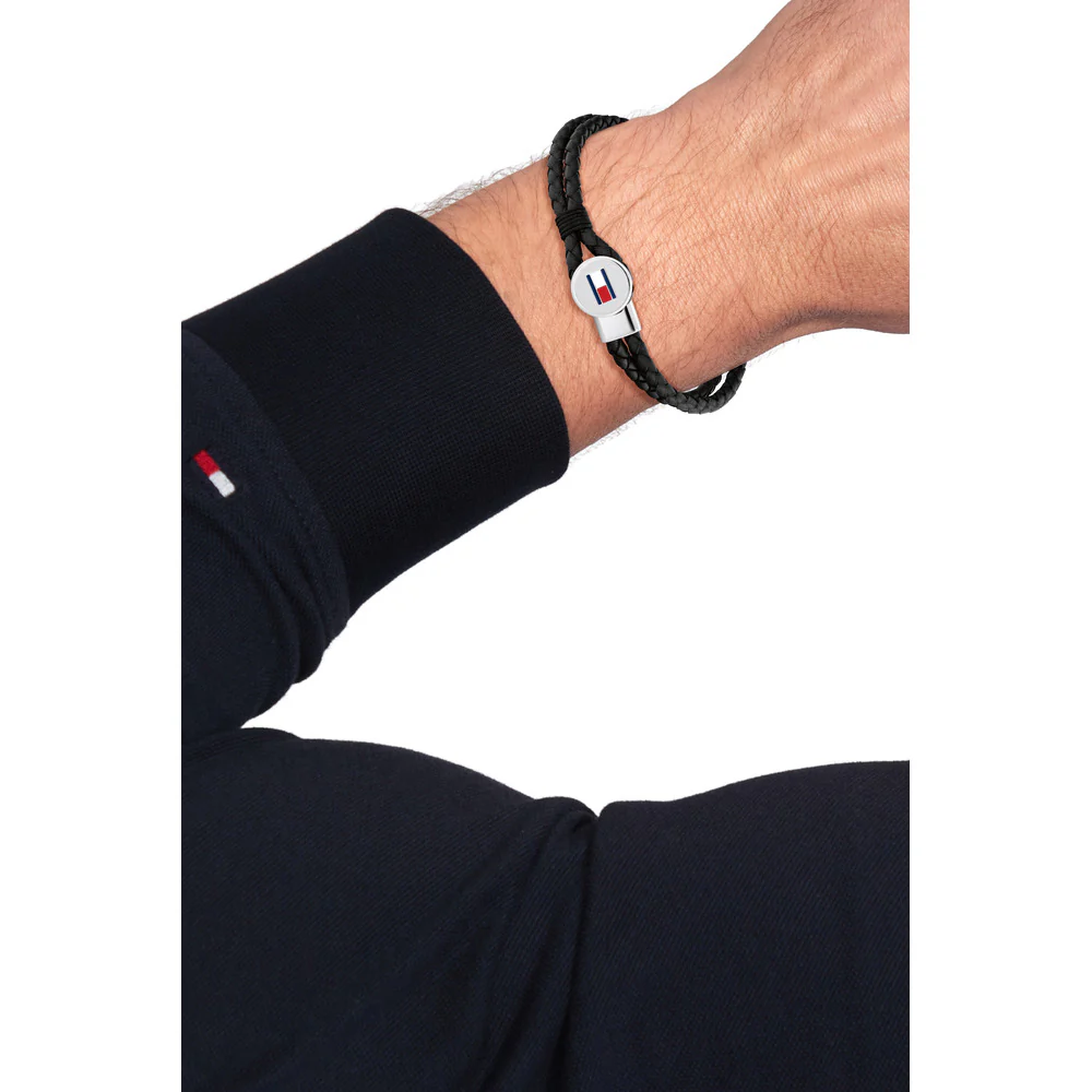 Men Bruce Leather Silver Bracelet - Image 2